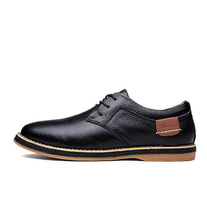 Loom & Soul™ Men’s Casual Leather Dress Shoes – British-Style Low-Top Business Shoes with Breathable Comfort & Rubber Sole