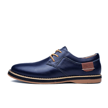 Loom & Soul™ Men’s Casual Leather Dress Shoes – British-Style Low-Top Business Shoes with Breathable Comfort & Rubber Sole