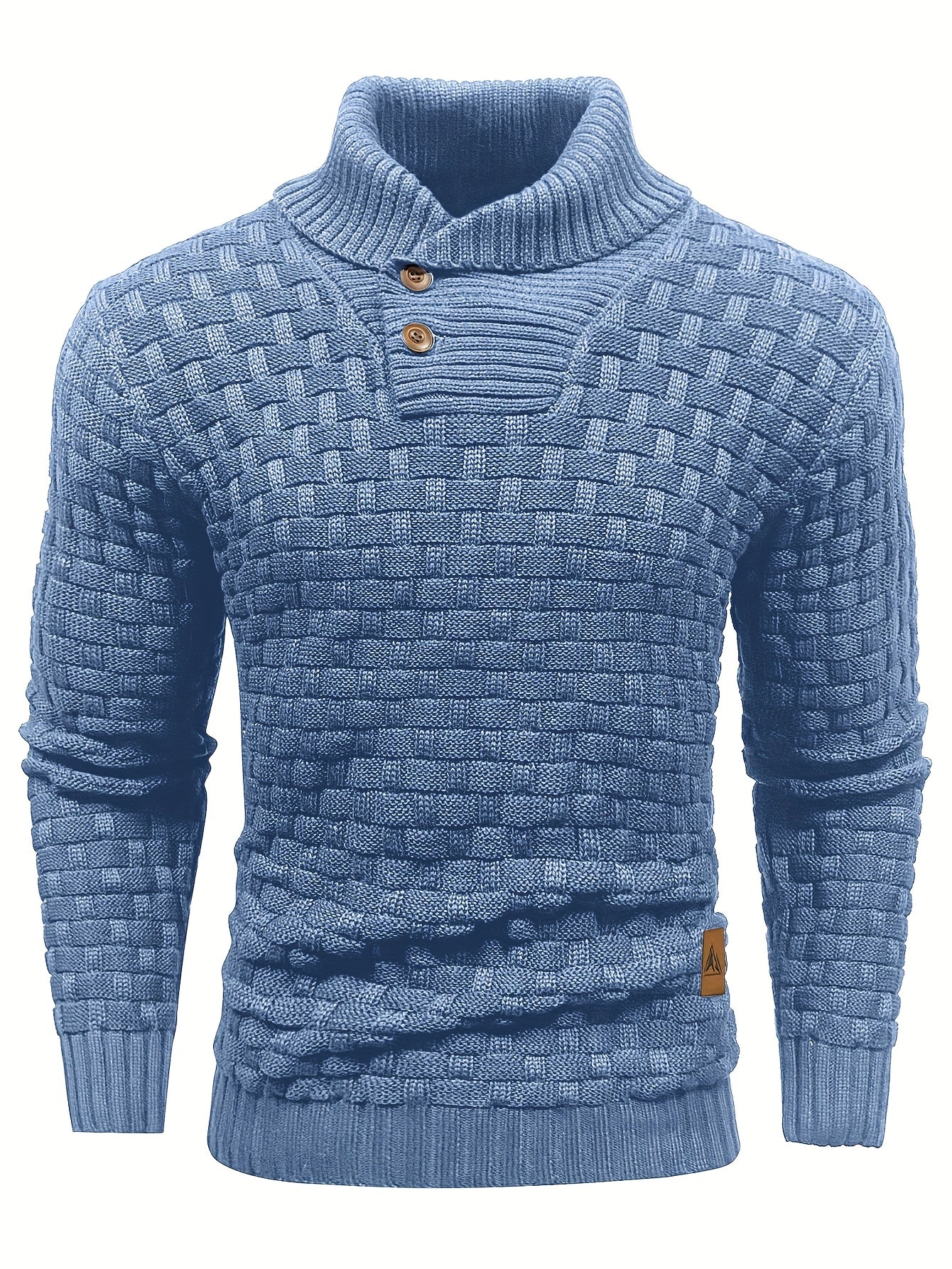 Men’s Waffle Knit Sweater – High Stretch Pullover with Lapel Collar