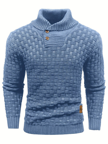 Men’s Waffle Knit Sweater – High Stretch Pullover with Lapel Collar