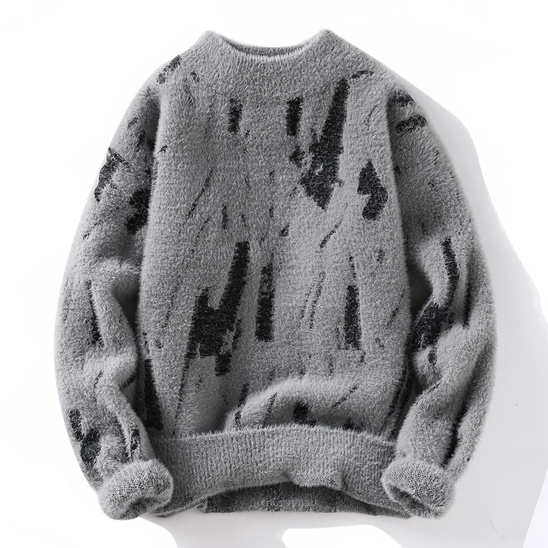 Men’s Fleece-Lined Thick Knit Sweater – Winter Loose Pullover
