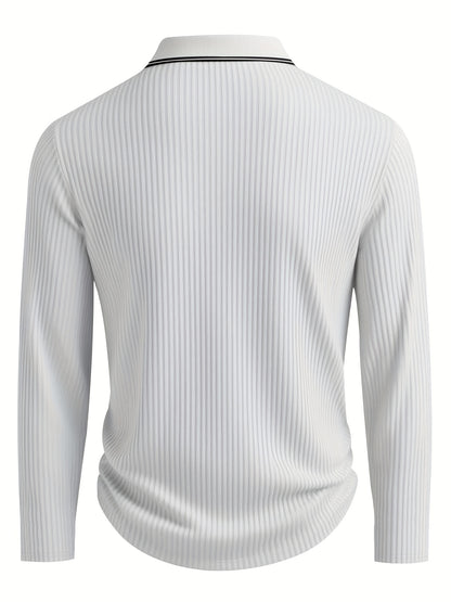 Men’s Stripe Polo Shirt – Relaxed Fit Long Sleeve Casual Top