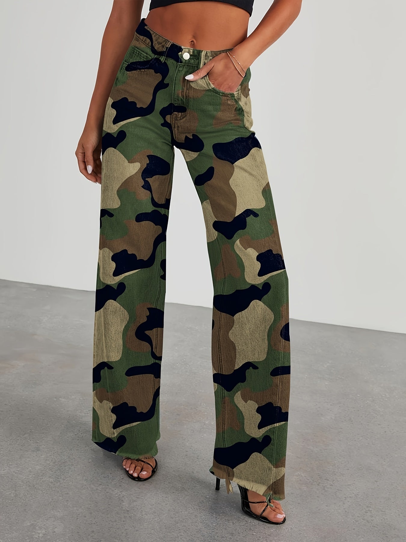 Women’s High-Waist Wide-Leg Jeans – Casual Stretch Baggy Denim