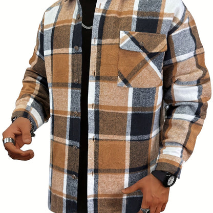 Chaqueta tipo camisa de lana a cuadros para hombre – Sobrecamisa cómoda a cuadros con botones