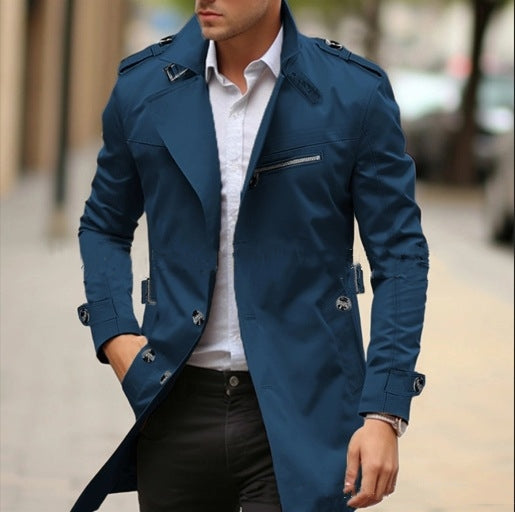 Veste décontractée mi-longue d'automne à revers grande taille pour homme