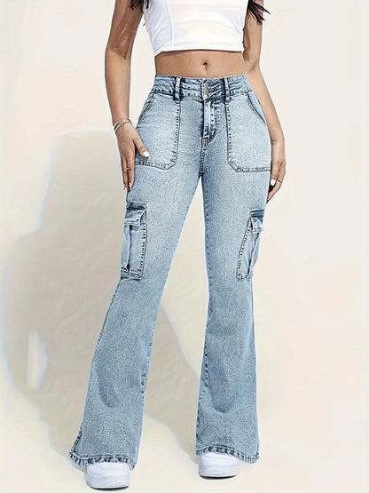 Jean cargo multipoche en jean pour femme – Jean de travail skinny à pattes d'éléphant