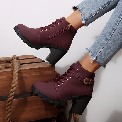 Botines de tacón alto para mujer - Tacón de bloque, elegantes, sin cordones
