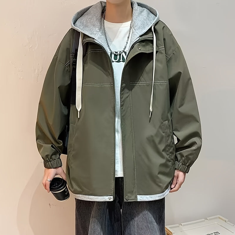 Loom & Soul Men’s Color Block Zip Jacket – Lightweight Hooded Windbreaker