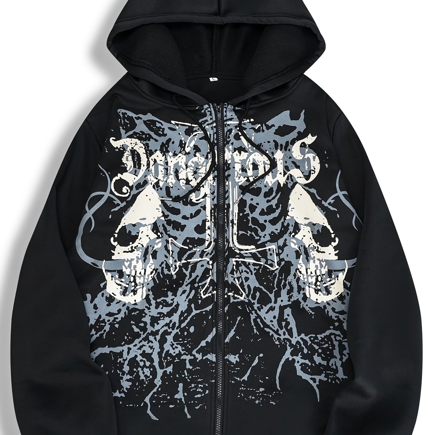 Men’s Skull Print Hooded Jacket – Zip-Up Casual Fall/Winter Hoodie