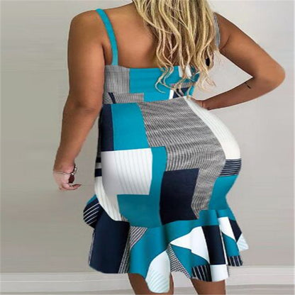 Vestido Midi Irregular Halter - Vestido de Fiesta de Verano Estampado con Tirantes