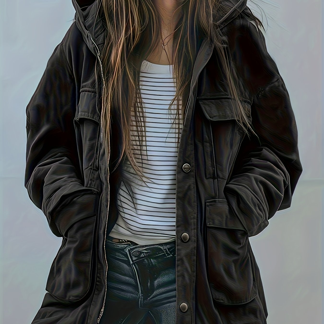 Women’s Olive Heavy-Duty Hooded Jacket – Thick All-Season Workwear Coat