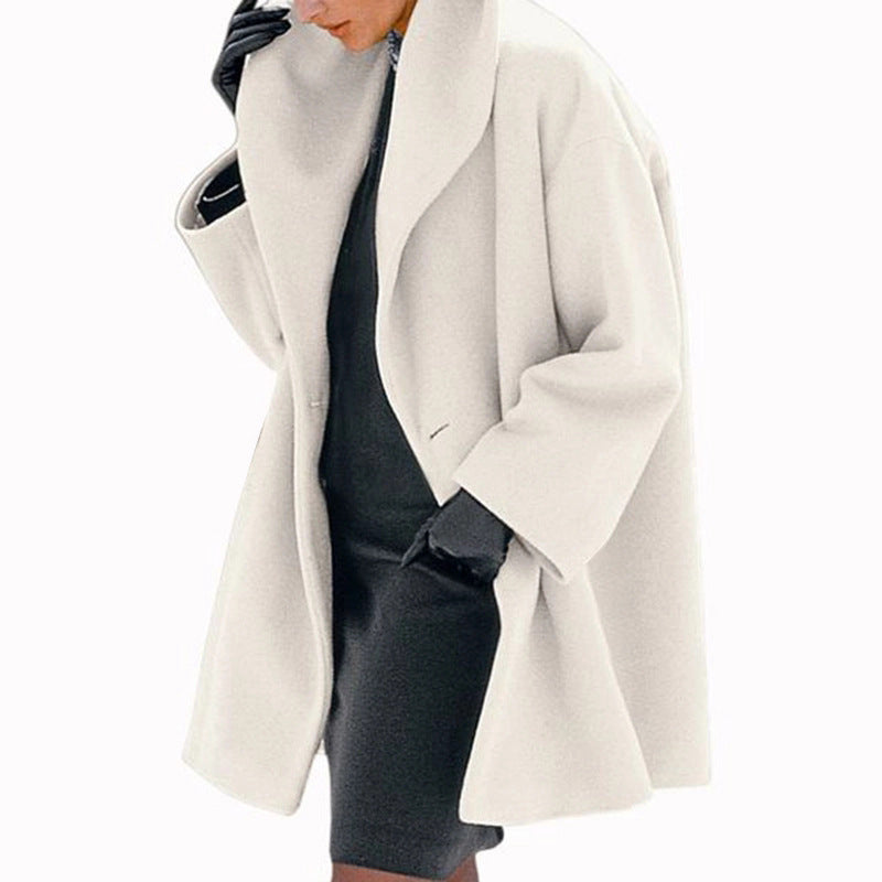 Abrigo suelto de lana para mujer – Chaqueta de invierno casual con cuello redondo