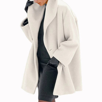 Abrigo suelto de lana para mujer – Chaqueta de invierno casual con cuello redondo