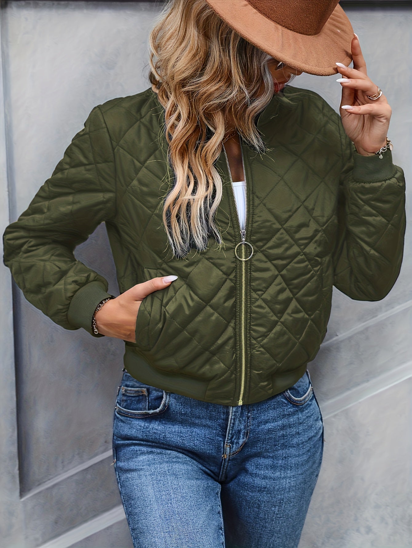 Women’s Zipper Flying Jacket – Elegant All-Season Crew Neck Outerwear