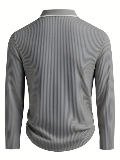 Men’s Stripe Polo Shirt – Relaxed Fit Long Sleeve Casual Top