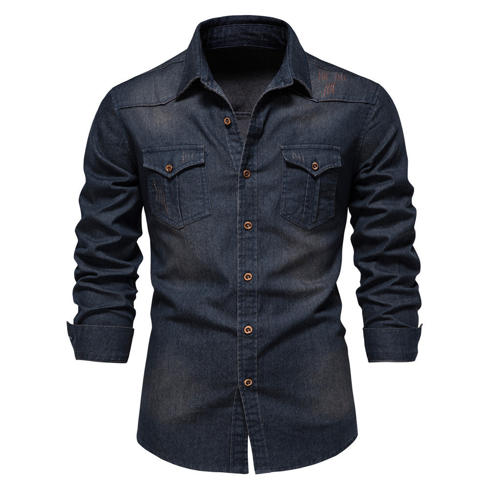 Loom & Soul™ Men’s Denim Shirt – Slim Fit Long-Sleeve Casual Button-Down Top