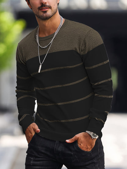 Pull tricoté rayé bleu marine pour homme – Col rond décontracté