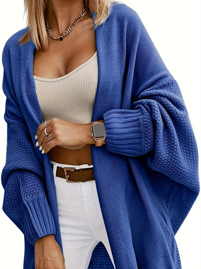 Women’s Oversized Knit Cardigan – Open Front Batwing Sleeve Sweater