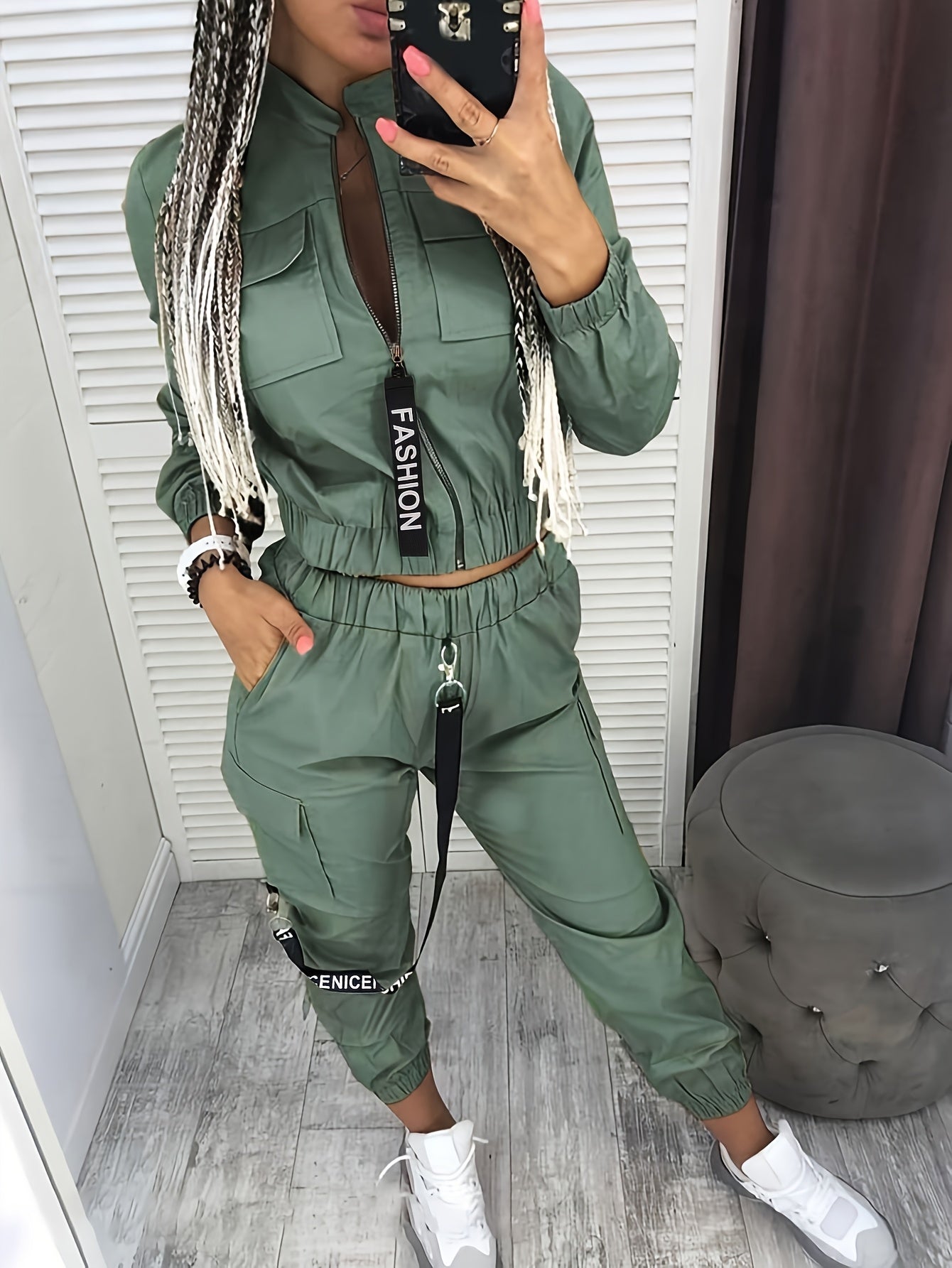 Directional Cargo Zip-Up Two-Piece Set – Women’s Casual Streetwear