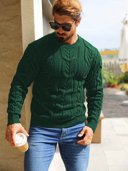 Men’s Striped Knit Sweater – Soft Crewneck Ribbed Trim Pullover