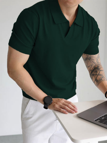 Camiseta de verano para hombre con cuello tipo polo – Corte ajustado, ligera e informal