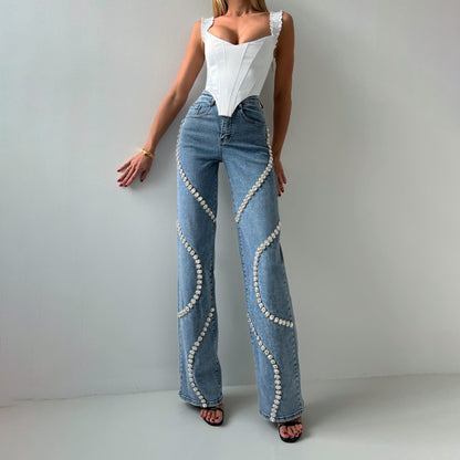 Loom & Soul™ Rhinestone Straight-Leg Jeans – Women’s High-Style Street Denim Pants