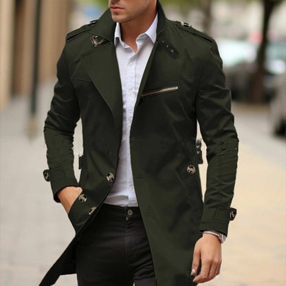 Veste décontractée mi-longue d'automne à revers grande taille pour homme
