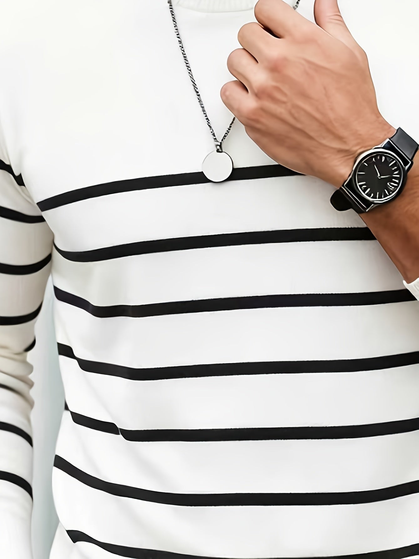 Pull en maille rayé pour homme – Col rond décontracté style streetwear