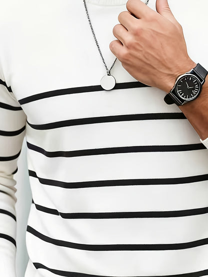 Pull en maille rayé pour homme – Col rond décontracté style streetwear