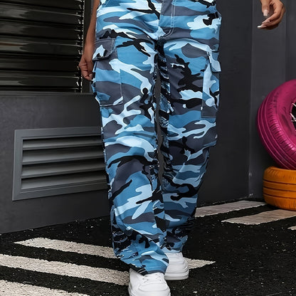 Jeans Cargo Camouflage Marine – Denim Coupe Droite Multi-Poches