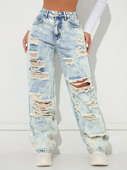 Vaqueros anchos vintage desgastados – Denim clásico lavado azul estilo urbano