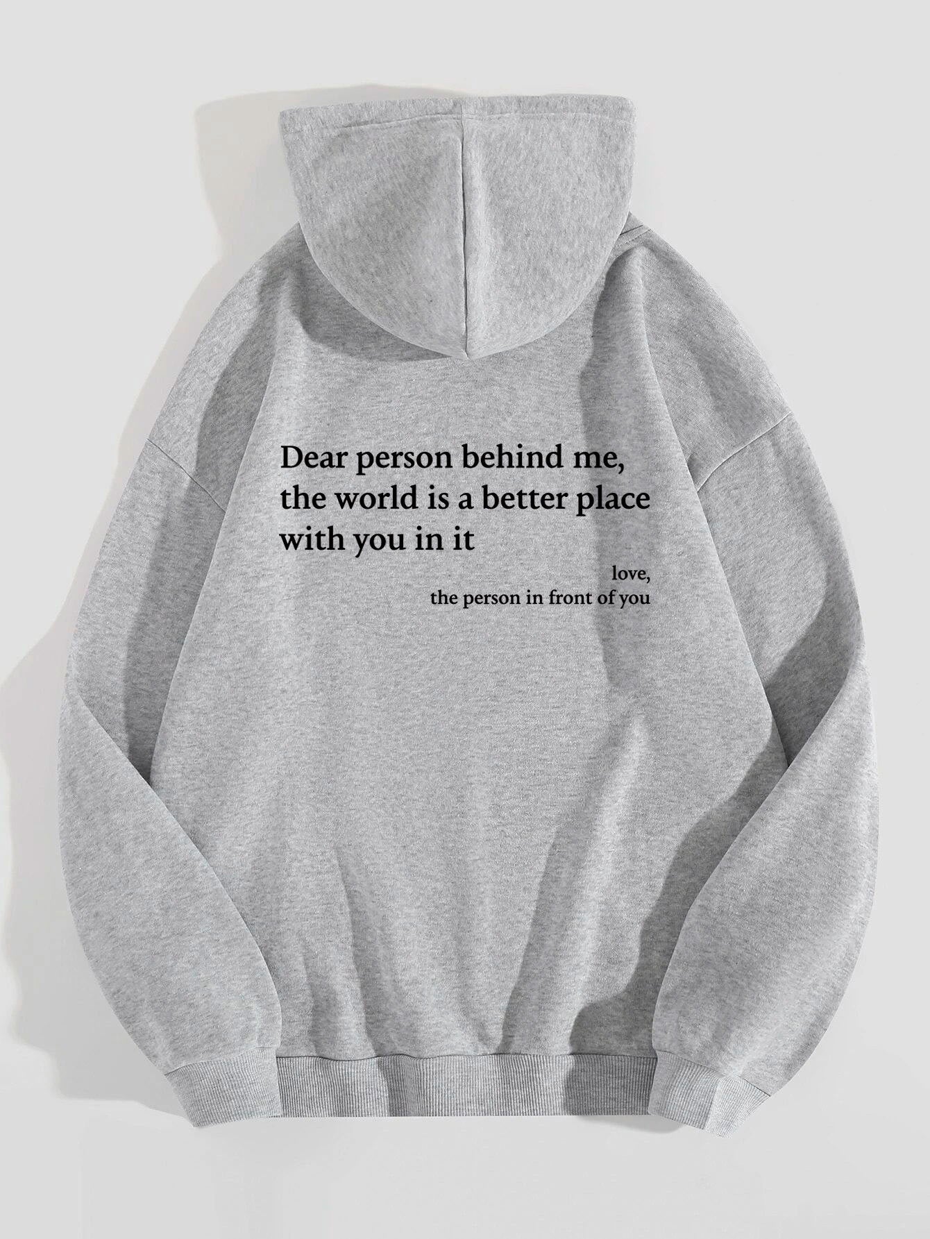 Loom & Soul “Dear Person Behind Me” Hoodie – Women’s Plush Printed Pullover with Kangaroo Pocket & Drawstring Hood (Unisex, Multiple Colors)