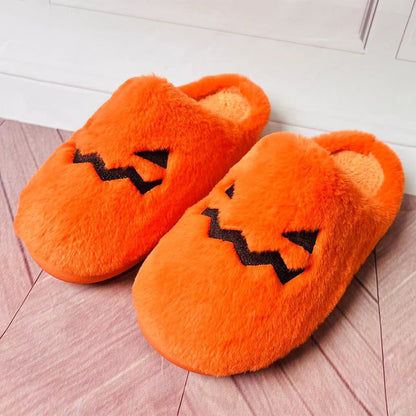 Loom & Soul Halloween Pumpkin Slippers – Women’s Winter Warm Plush Indoor Slippers, Non-Slip Cozy House Shoes (