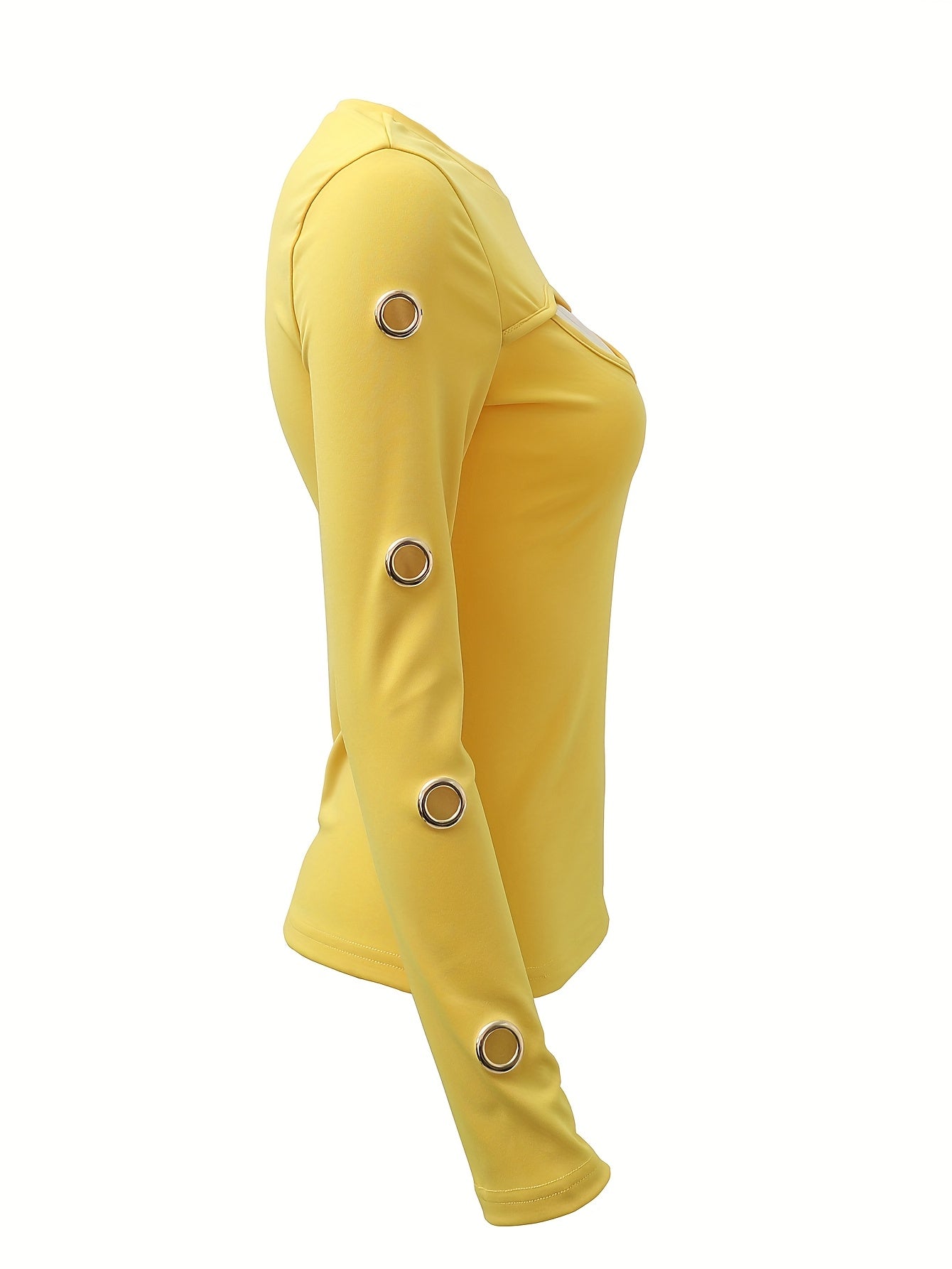 Elegant Black Long Sleeve Top – Gold Button Detail Round-Neck Tee