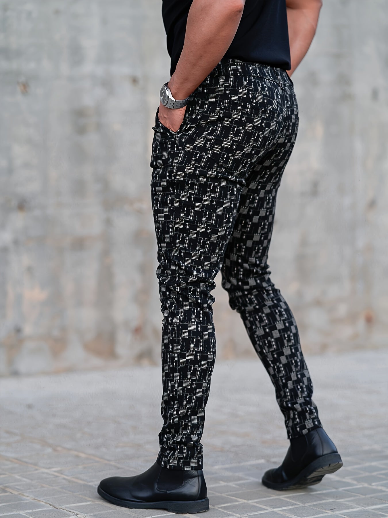 Men’s Slim-Fit Plaid Suit Pants – Tailored Stretch Dress Trousers