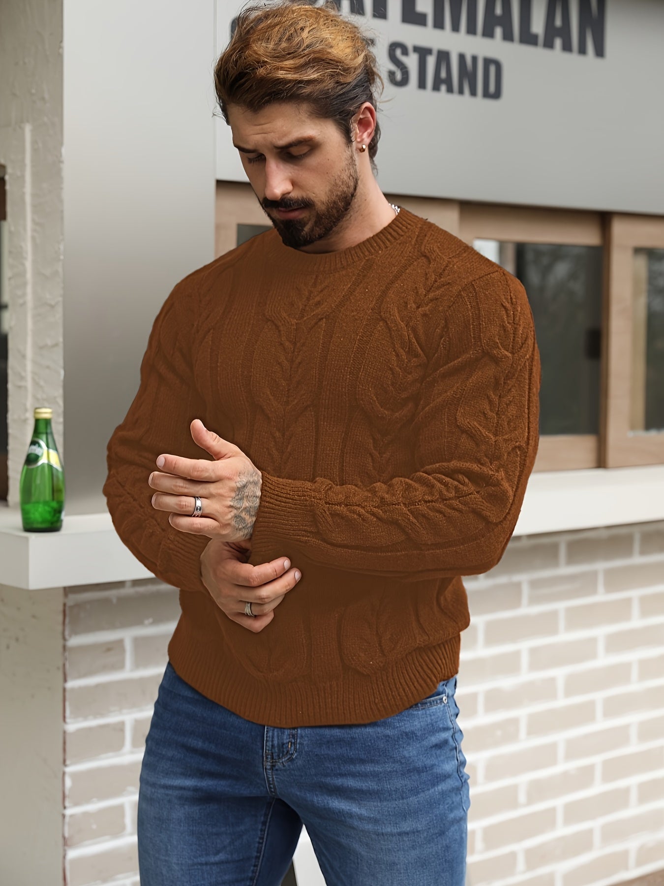 Men’s Striped Knit Sweater – Soft Crewneck Ribbed Trim Pullover