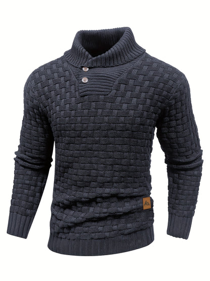 Men’s Waffle Knit Sweater – High Stretch Pullover with Lapel Collar