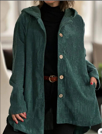 Chaqueta de pana con capucha para mujer – Abrigo cálido informal de longitud media