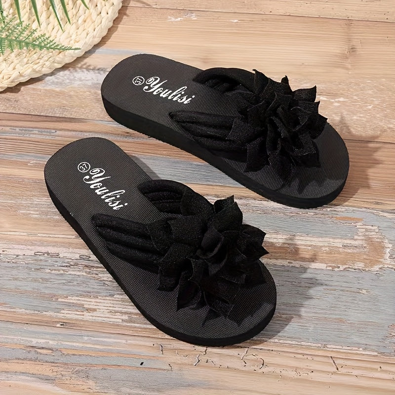 Sandales fleuries à coupe large pour femmes – Tongs plates et décontractées