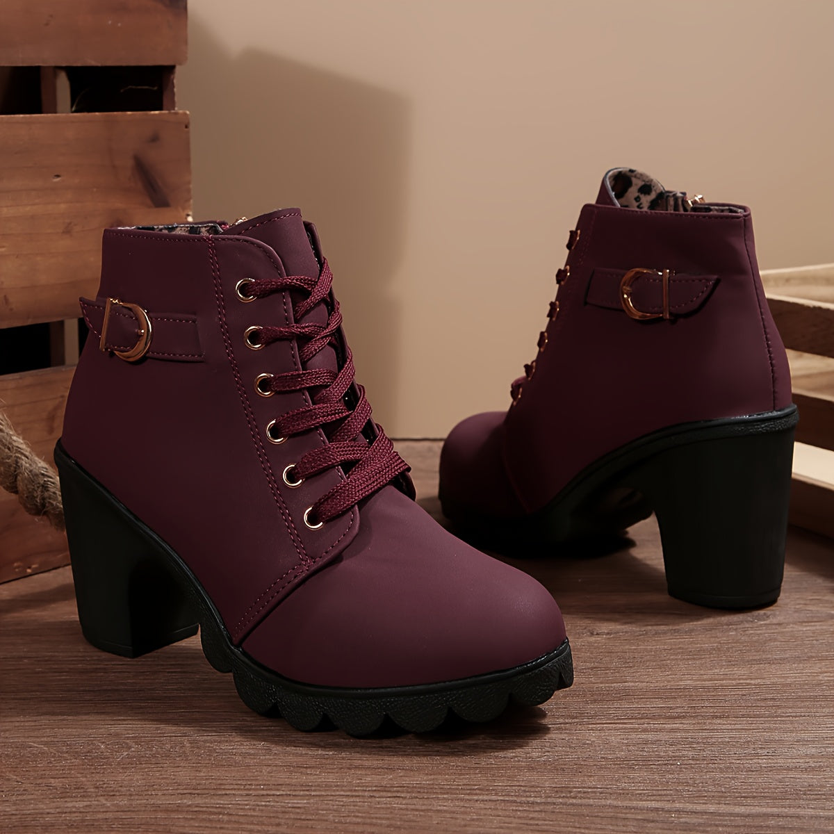 Botines de tacón alto para mujer - Tacón de bloque, elegantes, sin cordones