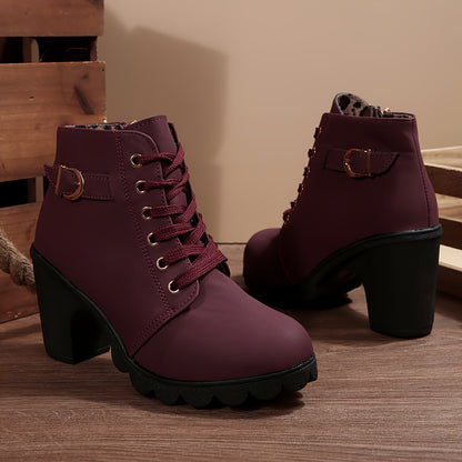 Botines de tacón alto para mujer - Tacón de bloque, elegantes, sin cordones