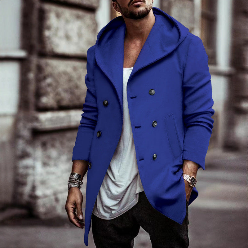 Trench-coat à capuche croisé pour homme – Coupe ample mi-longue