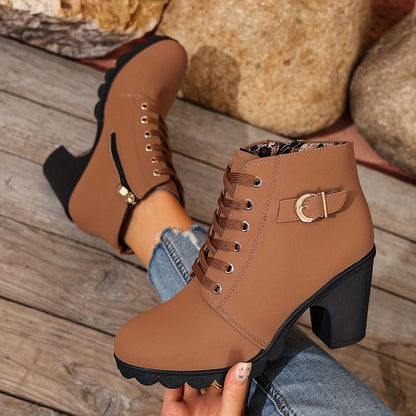 Botines de tacón alto para mujer - Tacón de bloque, elegantes, sin cordones
