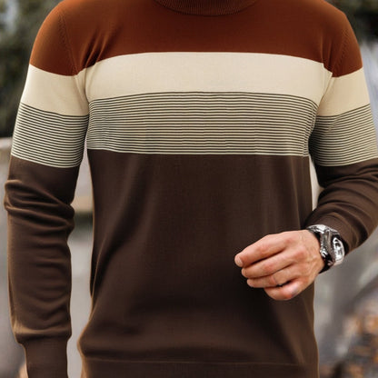 Suéter tipo jersey de punto a rayas para hombre – Clásico, manga larga, cuello redondo