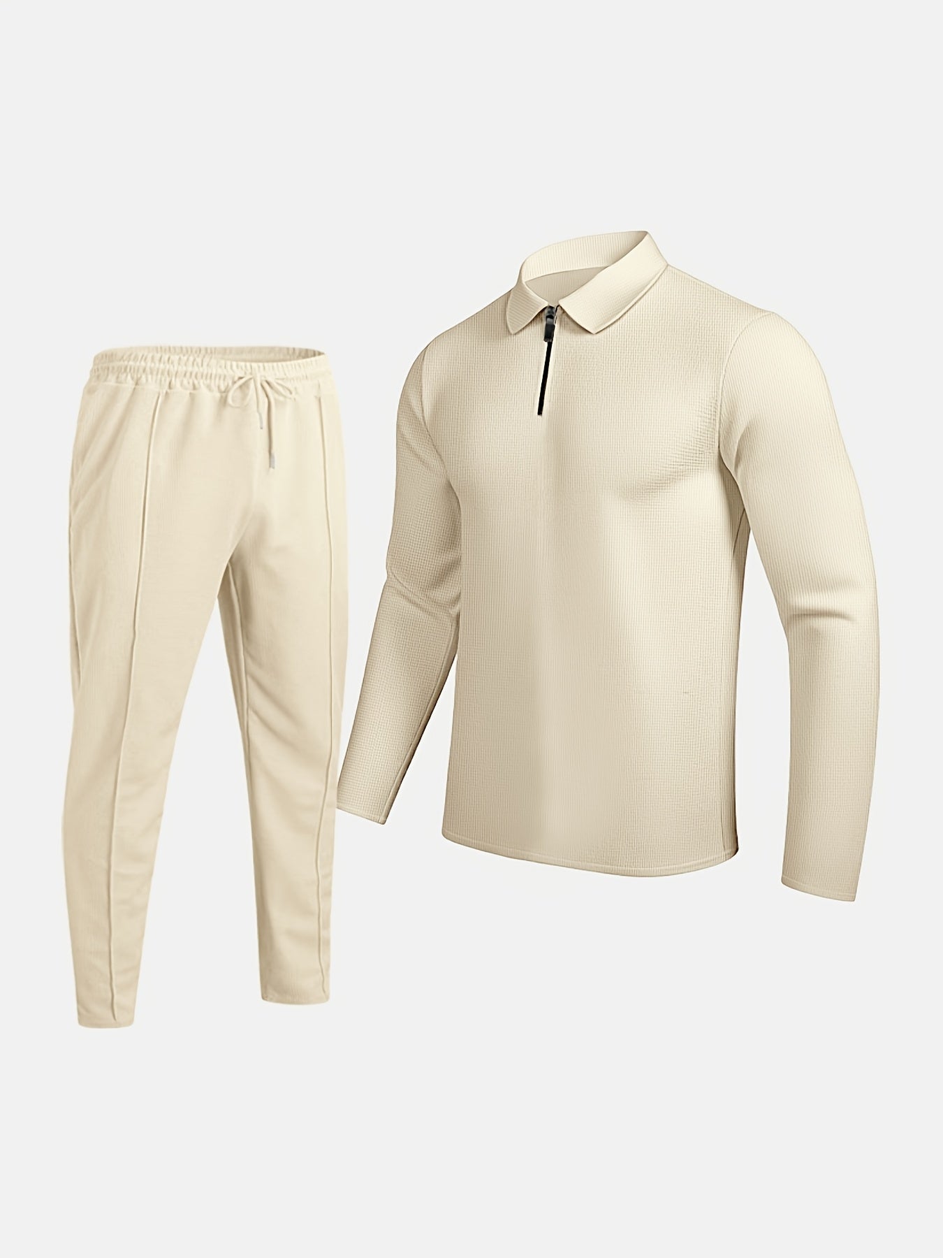 Men’s Lightweight Casual Suit Set – Half-Zip Lapel Top & Pants