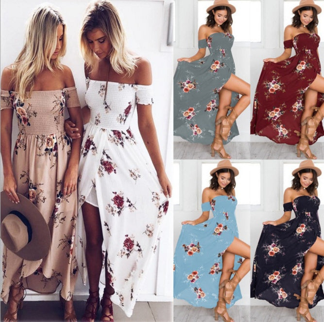 Boho Off-Shoulder Maxi Dress – Summer Beach Flow Dress for Women
