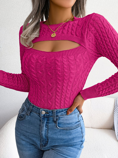 Women’s Hollow-Out Knit Sweater – Sexy Slim-Fit Pullover Top