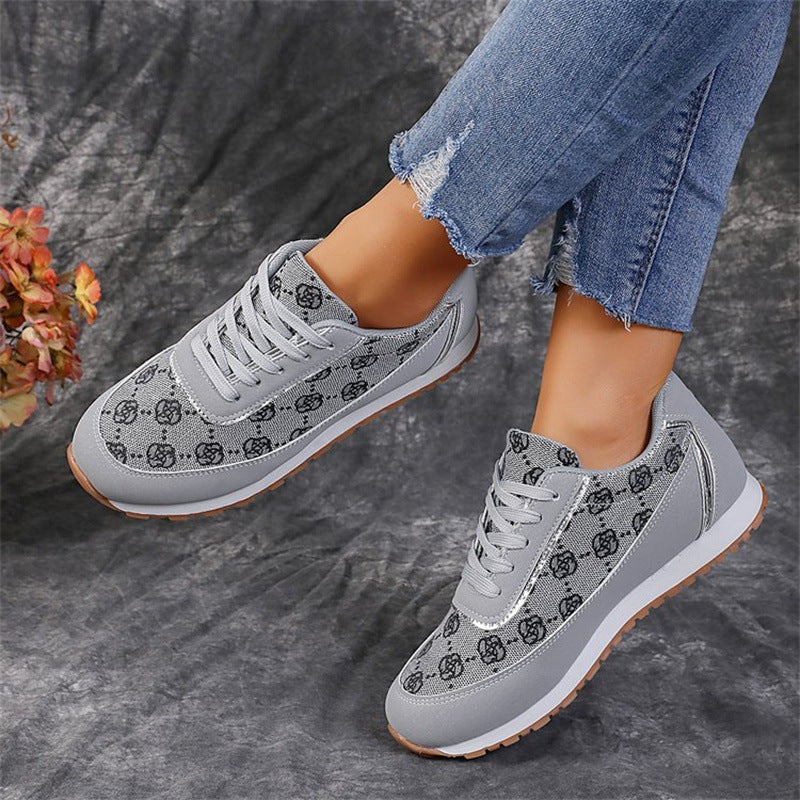 Loom & Soul Women’s Flower Print Lace-Up Sneakers – Casual Lightweight PU Walking & Running Shoes