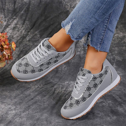Loom & Soul Women’s Flower Print Lace-Up Sneakers – Casual Lightweight PU Walking & Running Shoes