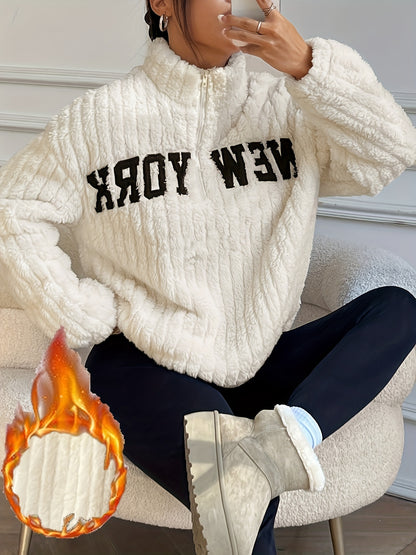 Elegant Zip-Up Sweater Coat – Women’s Stand Collar Fall/Winter Outerwear